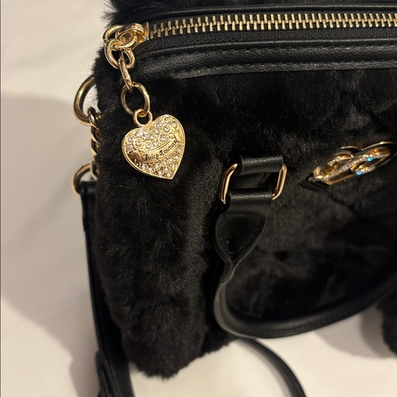 Black Juicy Couture ‘Lets Get Cozy’ Fuzzy Satchel Crossbody Bag - Picture 3 of 7